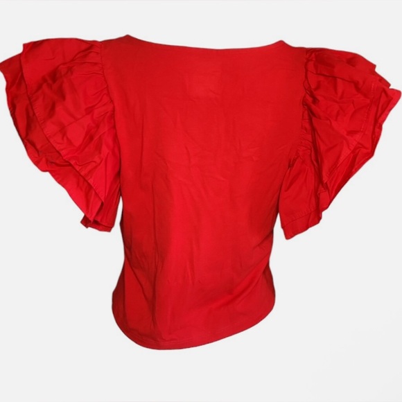 Red Ruffle Sleeve Top - Picture 3 of 6